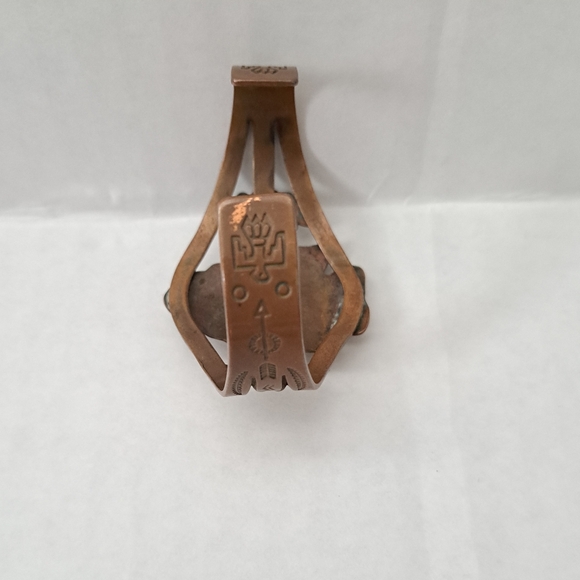 Vintage Native American Copper Cuff Bracelet Turquoise Stone Not Stamped - Picture 11 of 13